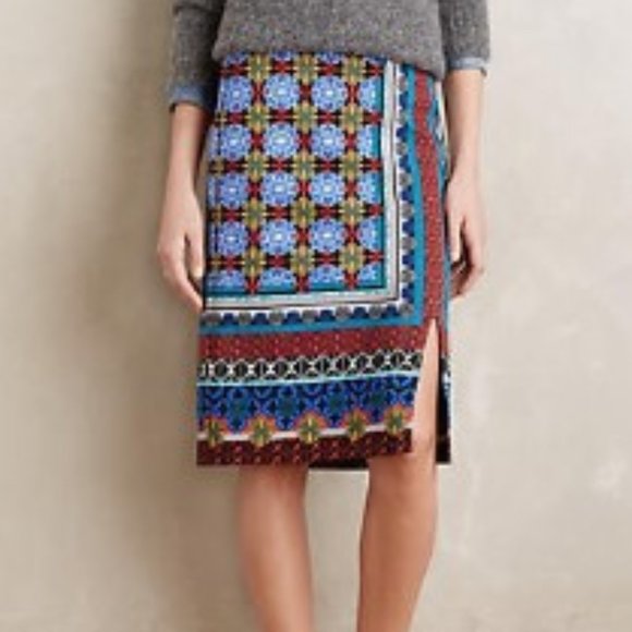 Anthropologie Maeve Tearoom Geometric Multicolor Pencil Skirt Size Small - Picture 1 of 14
